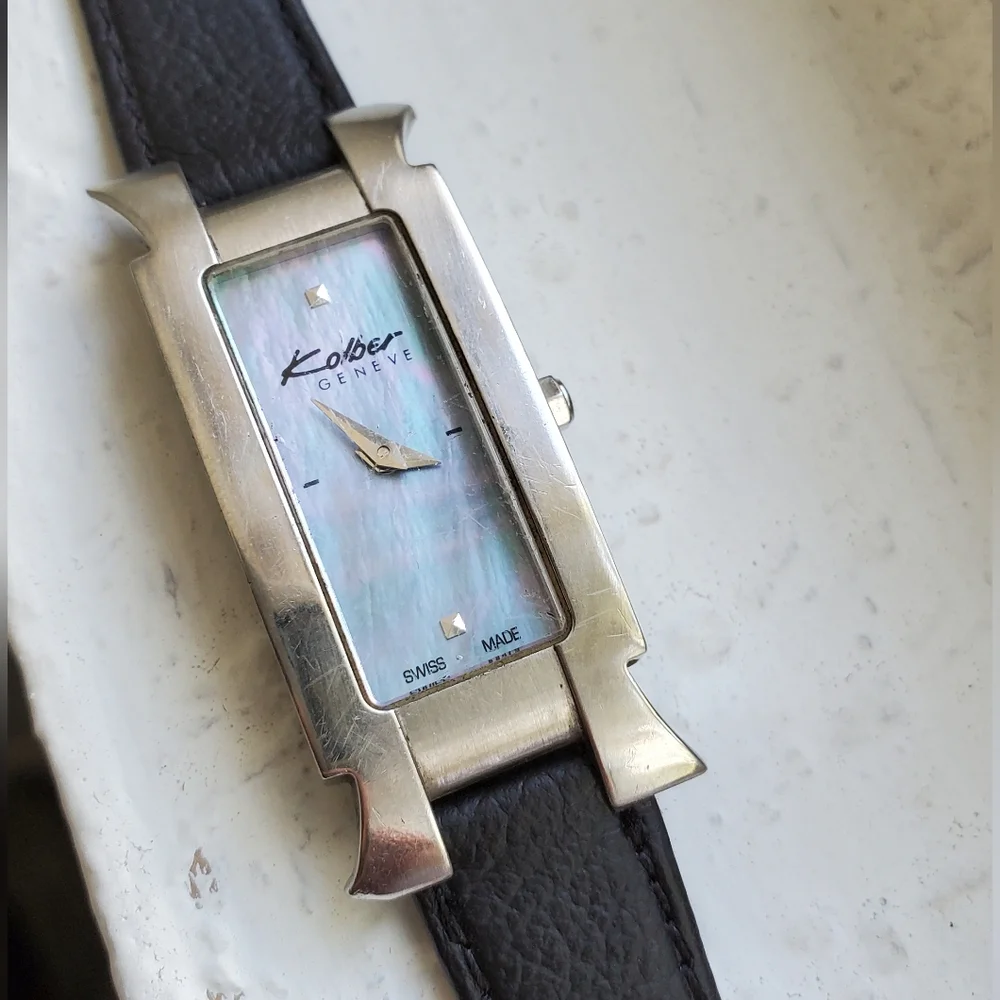 Vintage Kolber Geneve Watch Womens K1221 Blue Dial Silver Bezel Y2K MOP